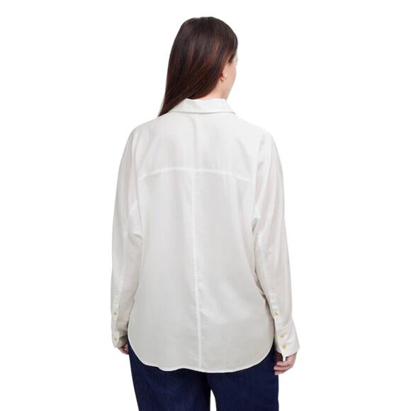 NWT Women’s Relaxed Dolman Button-Up Shirt White Tencel Size S - Picture 3 of 7